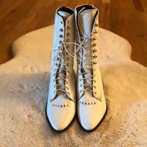 Laredo pointed toe white leather roper boots